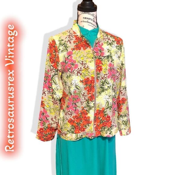 Vintage Kikit Retro Mod Floral Zipper Cardigan Jacket, Medium - Picture 3 of 7
